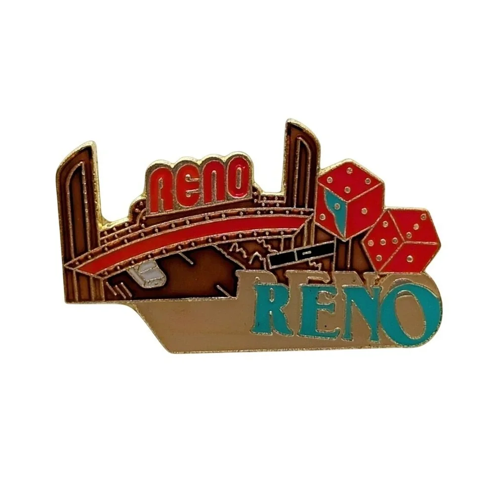 Reno Nevada Dice Gold Souvenir Gift Enamel Lapel Pin